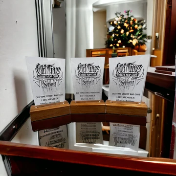 Three engraved Life Member presentation awards for Old Time Street Rod Club